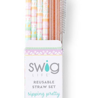 Bunny Trail + Peach Glitter Reusable Straw Set