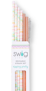 Bunny Trail + Peach Glitter Reusable Straw Set