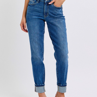 Mid-Rise Vintage Wash Boyfriend Jean with Cuff