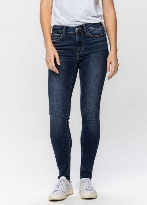 Mid-Rise Raw Hem Skinny