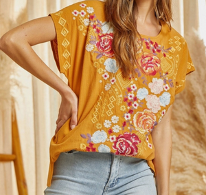 Marigold Embroidered Dolman Sleeve Top