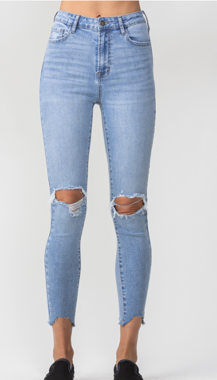 Jelly Jeans - High-Rise Light Wash Distressed Shark Bite Skinny