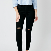 88562 Judy Blue - HW Black Destroy Raw Hem Skinny