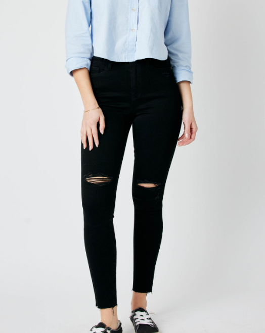 88562 Judy Blue - HW Black Destroy Raw Hem Skinny