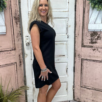 Scuba Cap Sleeve A-line dress with wrinkle-free, stretchy fabric for a comfortable and stylish look.