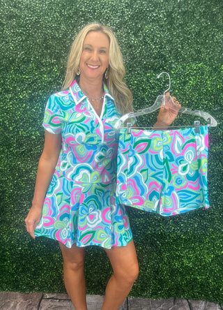 Short Sleeve Pleated Dress - Bahama Bloom
