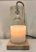 Silver Hobnail Glass Candle Warmer Lamp with top-down technology, adjustable stem, and timer/dimmer switch. Safe, flameless fragrance—bulb included.
