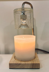 Silver Hobnail Glass Candle Warmer Lamp with top-down technology, adjustable stem, and timer/dimmer switch. Safe, flameless fragrance—bulb included.
