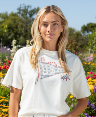 Simply Southern USA applique tee with oversized fit and patriotic design.