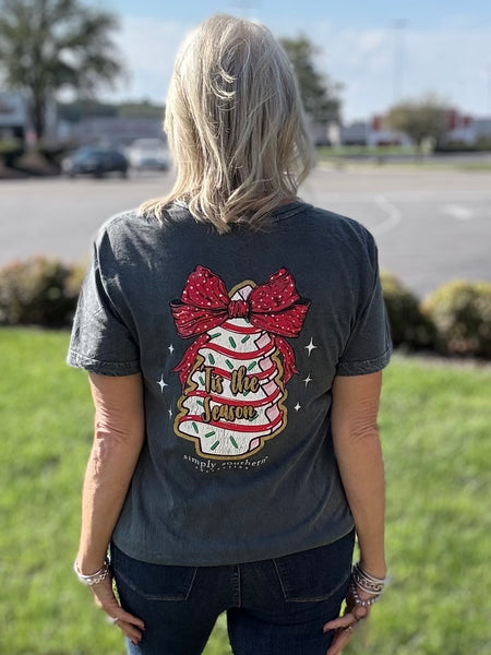 Simply Southern Tee
Christmas Tee 
Bow with little debbie cake tee 
christmas trendy 
tis the season