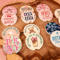 Simply Southern Car Coasters – 2.75"x0.25" absorbent stone inserts, fit any car cup holder, available in 14 designs from Sweet Southern Charm