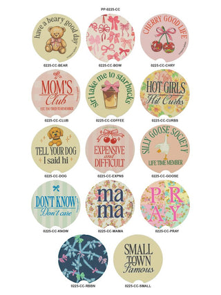 Simply Southern Car Coasters – 2.75"x0.25" absorbent stone inserts, fit any car cup holder, available in 14 designs from Sweet Southern Charm