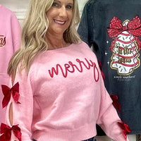 The eyva sweater features bow closure sleeves, raglan sleeve, round neckline and cropped fit. Made of 100% polyester.
Simply Southern Sweater 
Christmas Sweater 
Bows 
Trendy Sweater