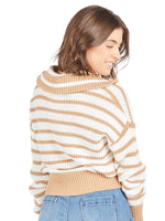 Simply Southern Iris Sweater with quarter-zip, oversized collar, cropped design, and logo label – cotton blend pullover from Sweet Southern Charm
