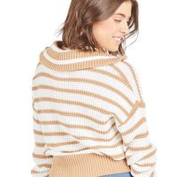Simply Southern Iris Sweater with quarter-zip, oversized collar, cropped design, and logo label – cotton blend pullover from Sweet Southern Charm