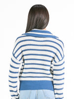 Simply Southern Iris Sweater with quarter-zip, oversized collar, cropped design, and logo label – cotton blend pullover from Sweet Southern Charm
