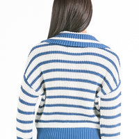 Simply Southern Iris Sweater with quarter-zip, oversized collar, cropped design, and logo label – cotton blend pullover from Sweet Southern Charm