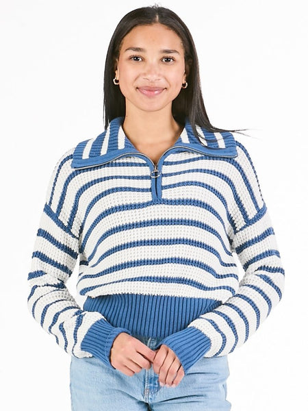 Simply Southern Iris Sweater with quarter-zip, oversized collar, cropped design, and logo label – cotton blend pullover from Sweet Southern Charm