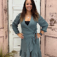 Step out in style with this chic knit wrap dress! Designed with a flattering wrap waist construction, playful flounce hem, and elegant balloon sleeves, it’s the perfect mix of classy and fun. The soft, stretchy knit blend (20% rayon, 75% polyester, 5% spandex) ensures comfort while keeping its shape, making it a go-to piece for everything from brunch to date night.