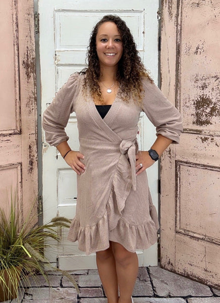 Step out in style with this chic knit wrap dress! Designed with a flattering wrap waist construction, playful flounce hem, and elegant balloon sleeves, it’s the perfect mix of classy and fun. The soft, stretchy knit blend (20% rayon, 75% polyester, 5% spandex) ensures comfort while keeping its shape, making it a go-to piece for everything from brunch to date night.