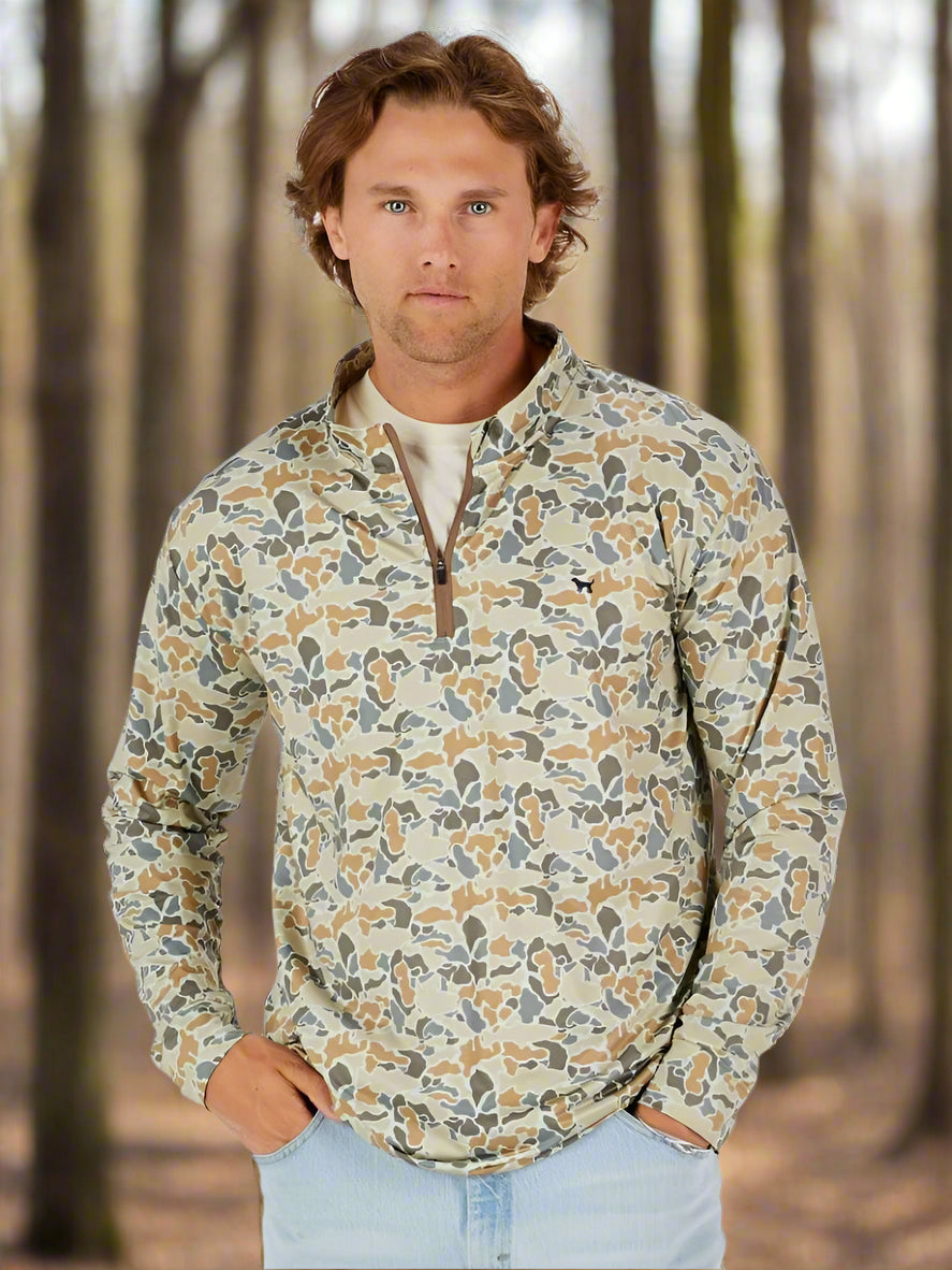 Simply Southern Men’s Camo Quarter Zip Pullover – cotton blend with spandex, mock neck, long sleeves, and logo from Sweet Southern Charm