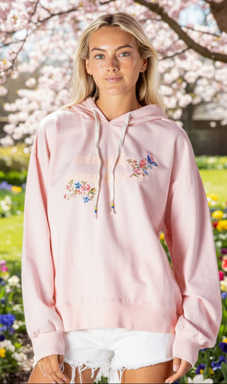 Simply Southern floral hoodie with embroidered flower motifs and logo.

Pink Floral SImply Southern Hoodie