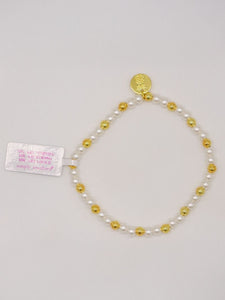Simply Southern Positivity Pearl Bracelet with gold-tone and pearlescent beads plus signature logo charm – stylish women’s bracelet from Sweet Southern Charm