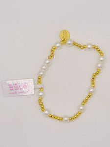 Simply Southern Positivity Pearl Bracelet with gold-tone and pearlescent beads plus signature logo charm – stylish women’s bracelet from Sweet Southern Charm