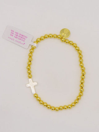 Simply Southern Positivity Pearl Bracelet with gold-tone and pearlescent beads plus signature logo charm – stylish women’s bracelet from Sweet Southern Charm