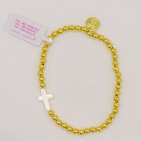 Simply Southern Positivity Pearl Bracelet with gold-tone and pearlescent beads plus signature logo charm – stylish women’s bracelet from Sweet Southern Charm