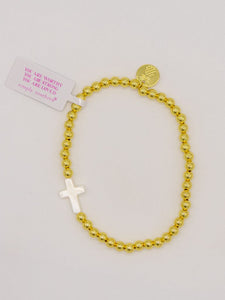 Simply Southern Positivity Pearl Bracelet with gold-tone and pearlescent beads plus signature logo charm – stylish women’s bracelet from Sweet Southern Charm