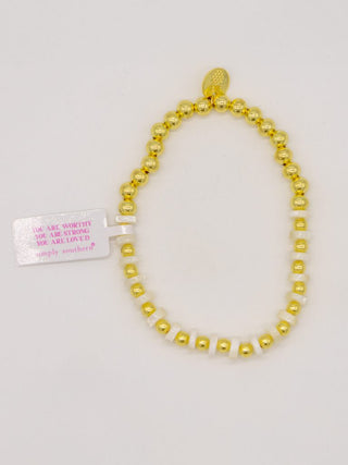 Simply Southern Positivity Pearl Bracelet with gold-tone and pearlescent beads plus signature logo charm – stylish women’s bracelet from Sweet Southern Charm