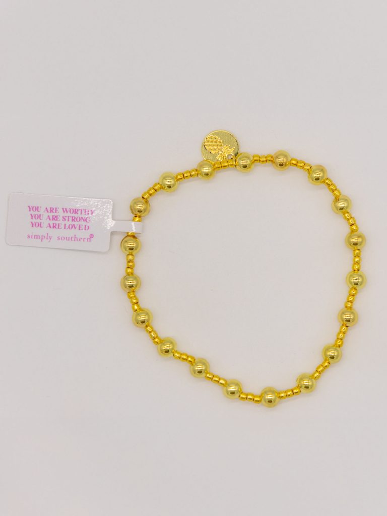 Simply Southern Positivity Pearl Bracelet with gold-tone and pearlescent beads plus signature logo charm – stylish women’s bracelet from Sweet Southern Charm