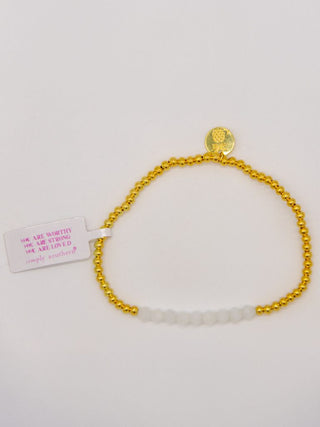 Simply Southern Positivity Pearl Bracelet with gold-tone and pearlescent beads plus signature logo charm – stylish women’s bracelet from Sweet Southern Charm
