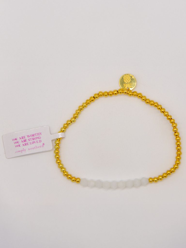 Simply Southern Positivity Pearl Bracelet with gold-tone and pearlescent beads plus signature logo charm – stylish women’s bracelet from Sweet Southern Charm