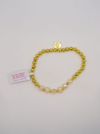 Simply Southern Positivity Pearl Bracelet with gold-tone and pearlescent beads plus signature logo charm – stylish women’s bracelet from Sweet Southern Charm