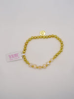 Simply Southern Positivity Pearl Bracelet with gold-tone and pearlescent beads plus signature logo charm – stylish women’s bracelet from Sweet Southern Charm
