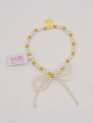 Simply Southern Positivity Pearl Bracelet with gold-tone and pearlescent beads plus signature logo charm – stylish women’s bracelet from Sweet Southern Charm