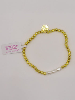 Simply Southern Positivity Pearl Bracelet with gold-tone and pearlescent beads plus signature logo charm – stylish women’s bracelet from Sweet Southern Charm