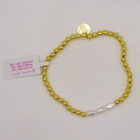 Simply Southern Positivity Pearl Bracelet with gold-tone and pearlescent beads plus signature logo charm – stylish women’s bracelet from Sweet Southern Charm