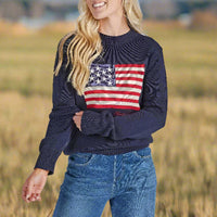 Simply Southern Preppy Crew Sweater with American flag design, oversized cotton knit pullover from Sweet Southern Charm