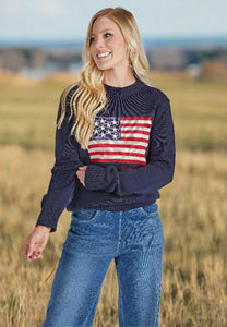 Simply Southern Preppy Crew Sweater with American flag design, oversized cotton knit pullover from Sweet Southern Charm