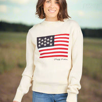 Simply Southern Preppy Crew Sweater with American flag design, oversized cotton knit pullover from Sweet Southern Charm