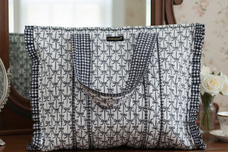 Quilted Tote Bag - Black Bows