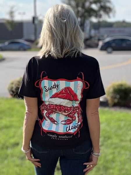 Christmas Tee 
Simply Southern tee 
Sandy Claws 
Crab with Santa hat
Christmas 
Trendy Tee