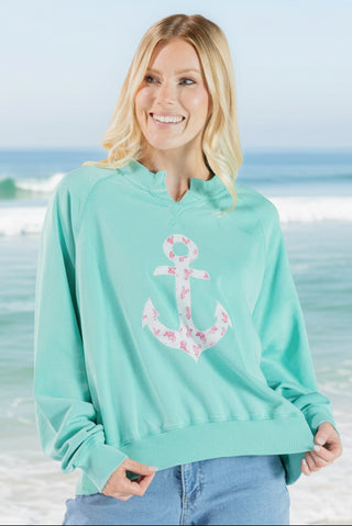 Simply Southern anchor summer crew sweatshirt with relaxed fit and raglan sleeves.