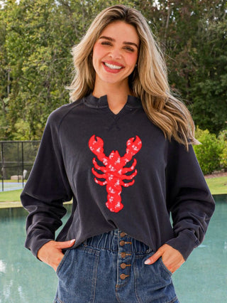 Simply Southern lobster summer crew sweatshirt with relaxed fit and raglan sleeves.