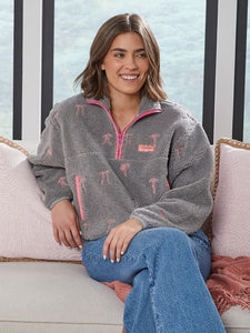 Simply Southern Taylor Half Zip Pullover – sherpa fleece with mock neck collar, front pockets, and chest logo from Sweet Southern Charm