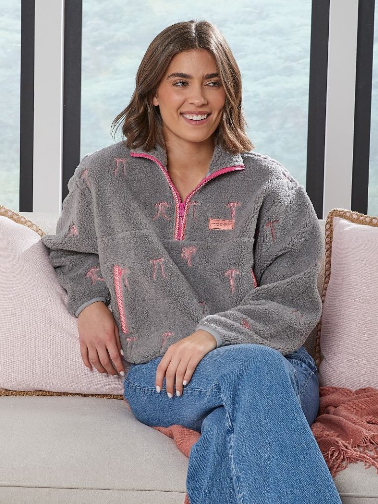 Simply Southern Taylor Half Zip Pullover – sherpa fleece with mock neck collar, front pockets, and chest logo from Sweet Southern Charm