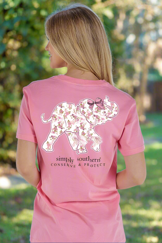 Simply Southern Tee 
Elephant tracking tee 
elephant with bow 
short sleeve tee